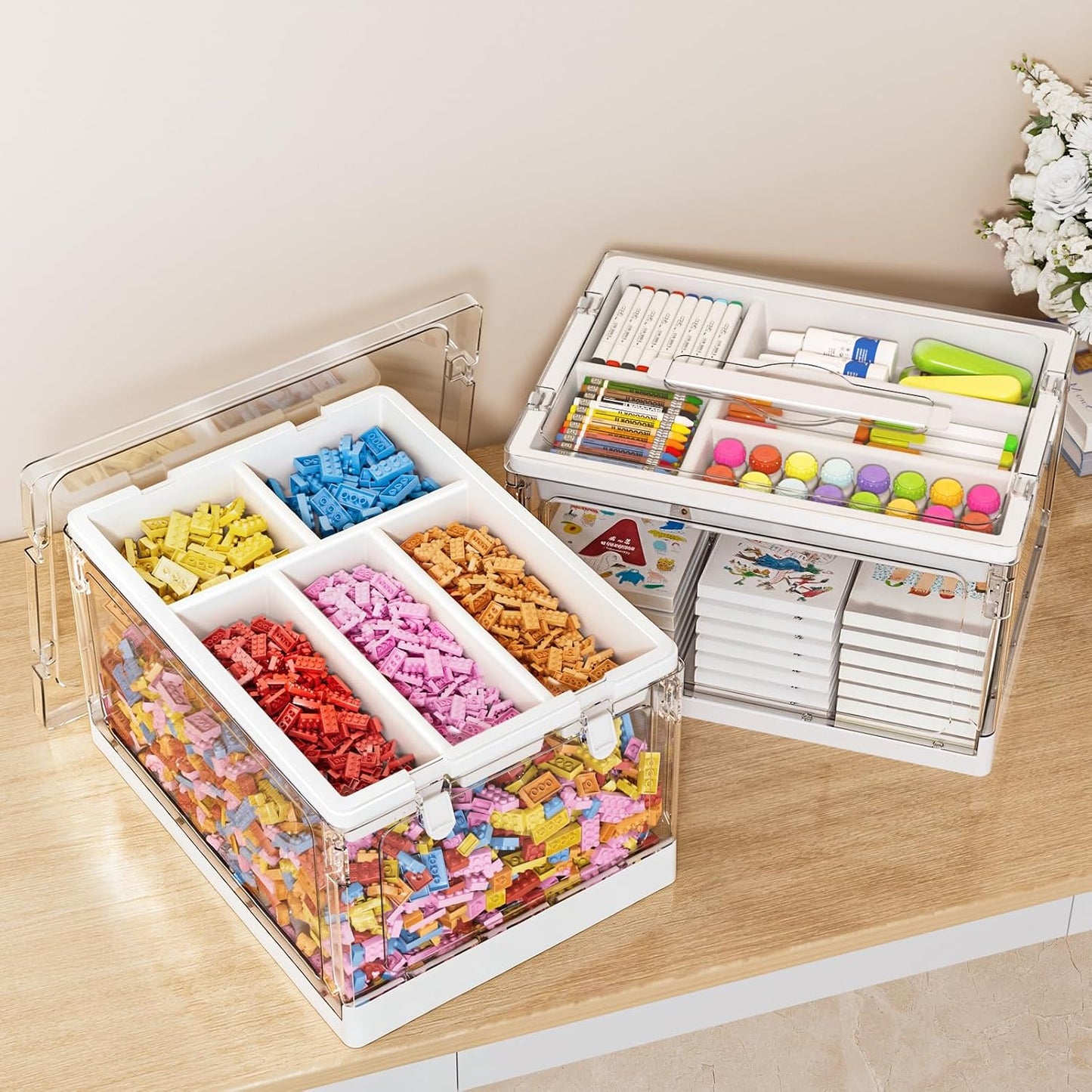 24QT 1Pack Craft Organizers and Storage with Tray, Craft Storage Box