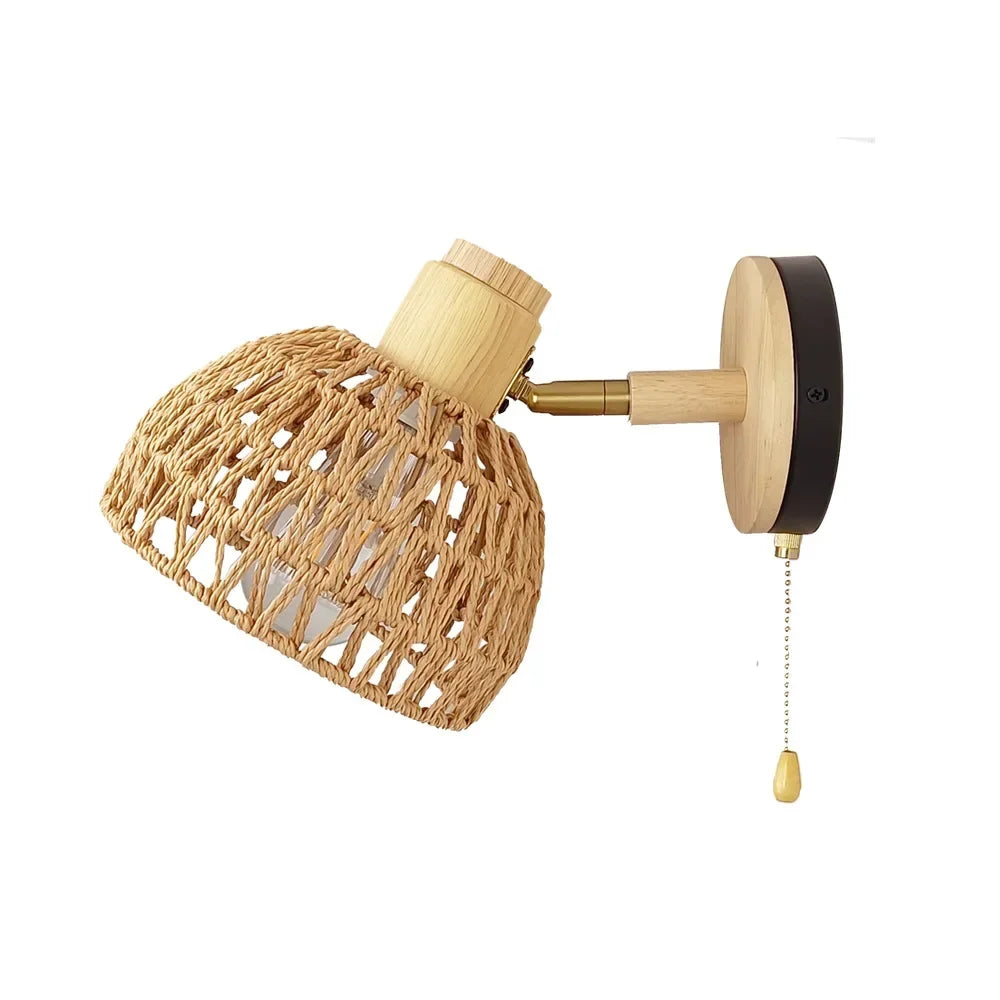 Wall Decor Room Rattan Ancient Farmhouse Hemp Rope Japanese Woven Lamps Bedside Bedroom Living Room Rural Wall Lamp