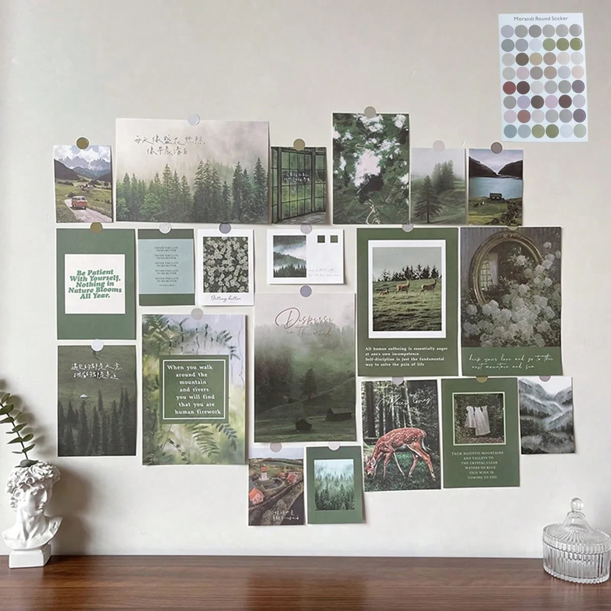 20 PCS Bedroom Wall Decor, Landscape Green Natural Wall Decor, Gallery Wall Sticker Set, Room Decor Aesthetic Posters