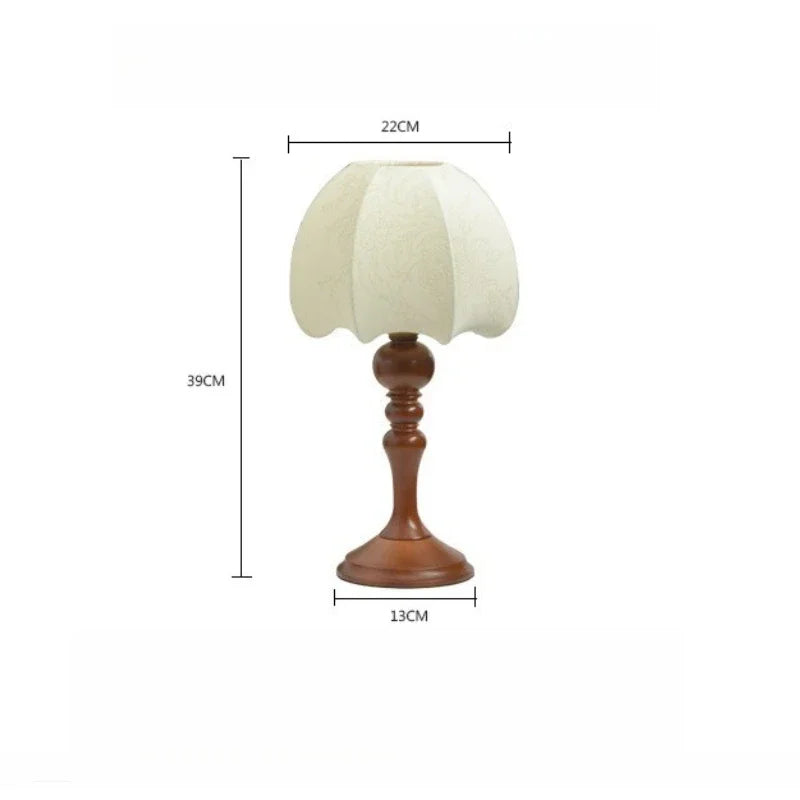 Retro Wooden Table Lamp with Petal Lampshade Warm Light Bedside Desk Lamp Office Bedroom Home Decor