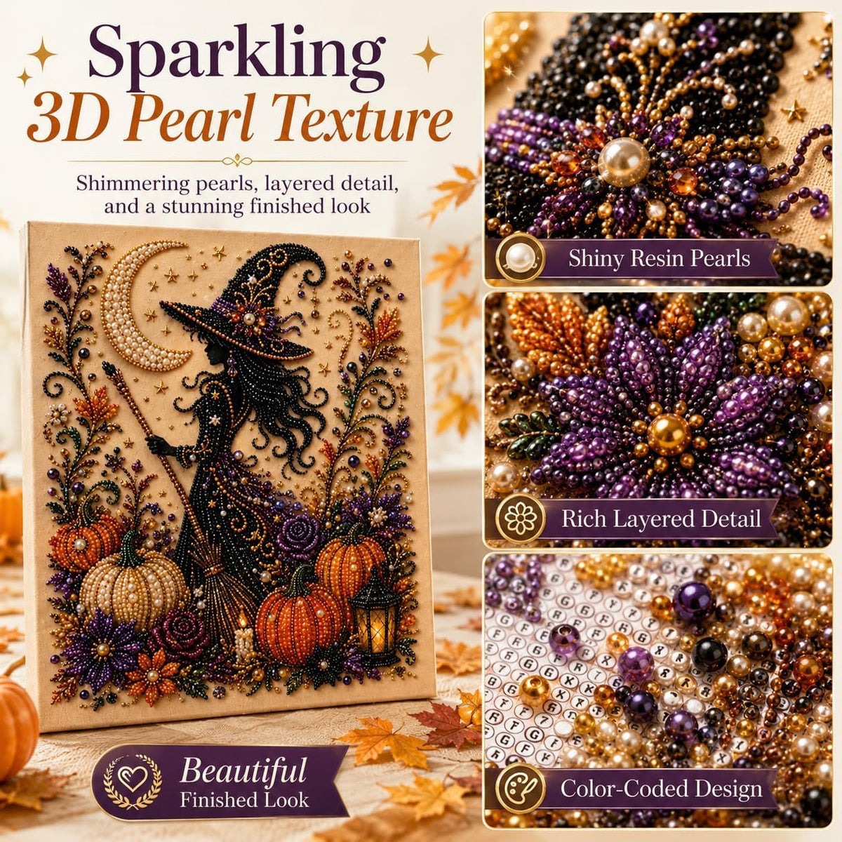 Halloween Diamond Pearl Art Kits for Adults, DIY Pearl Painting Ghost Diamond Spooky Cute 3D Crafts DIY Fall Home Decor Wall Art Handmade Beginner Seasonal Party Gift(Ghost)