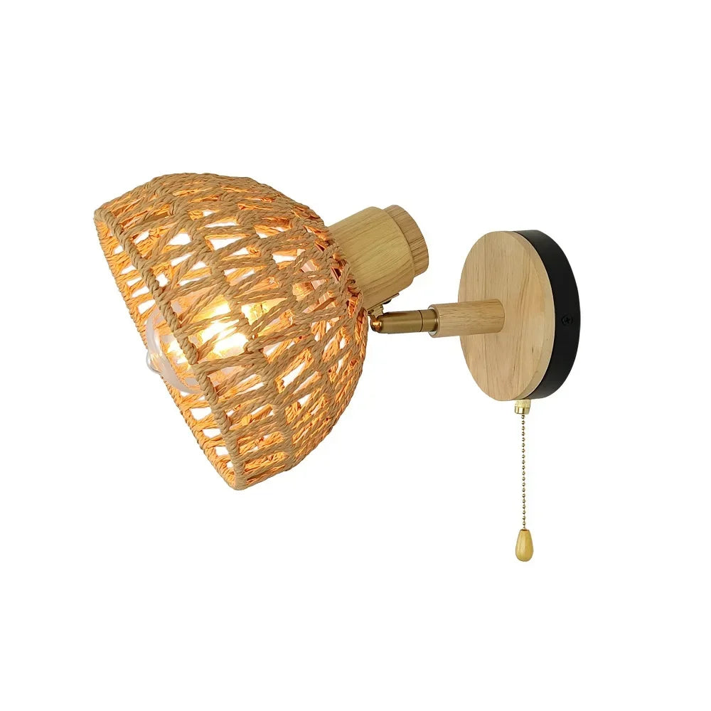 Wall Decor Room Rattan Ancient Farmhouse Hemp Rope Japanese Woven Lamps Bedside Bedroom Living Room Rural Wall Lamp