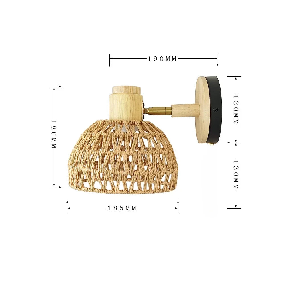 Wall Decor Room Rattan Ancient Farmhouse Hemp Rope Japanese Woven Lamps Bedside Bedroom Living Room Rural Wall Lamp