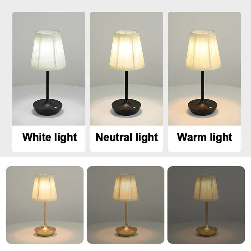 LED Table Lamps Simple Chinese Style Decoration Lamp Dimmable USB Rechargeable Fabric Lampshade Bedroom Bedside Lighting
