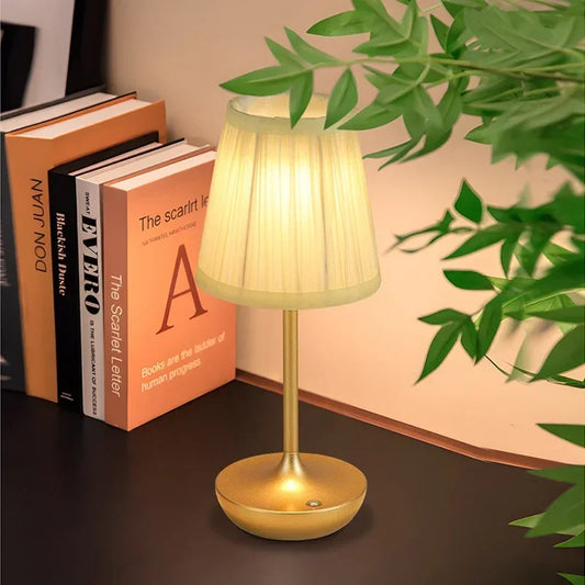 LED Table Lamps Simple Chinese Style Decoration Lamp Dimmable USB Rechargeable Fabric Lampshade Bedroom Bedside Lighting