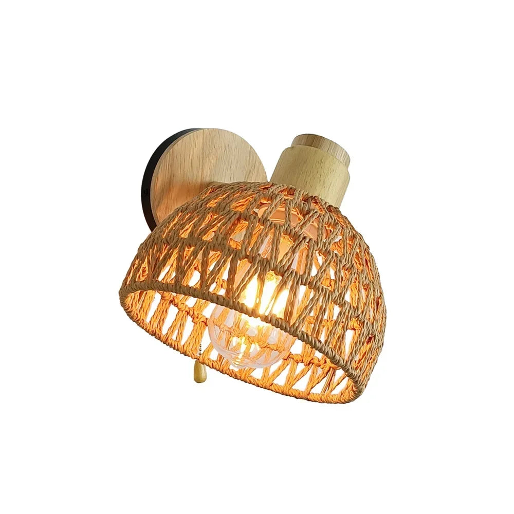 Wall Decor Room Rattan Ancient Farmhouse Hemp Rope Japanese Woven Lamps Bedside Bedroom Living Room Rural Wall Lamp