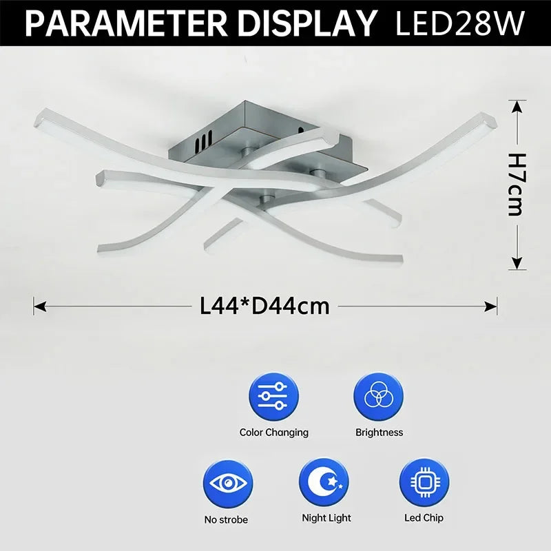 LED Ceiling Lamp Modern Warm/Cold/3 color/DimmableFor Home Balcony Aisle Bedroom Dining Room Waves Curved Design Panel Light