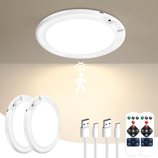 Rechargeable Motion Sensor Ceiling Light with Remote - Magnetic Wireless Ceiling Light Battery Powered for Closet Shower Stairs Shed Hallway ect
