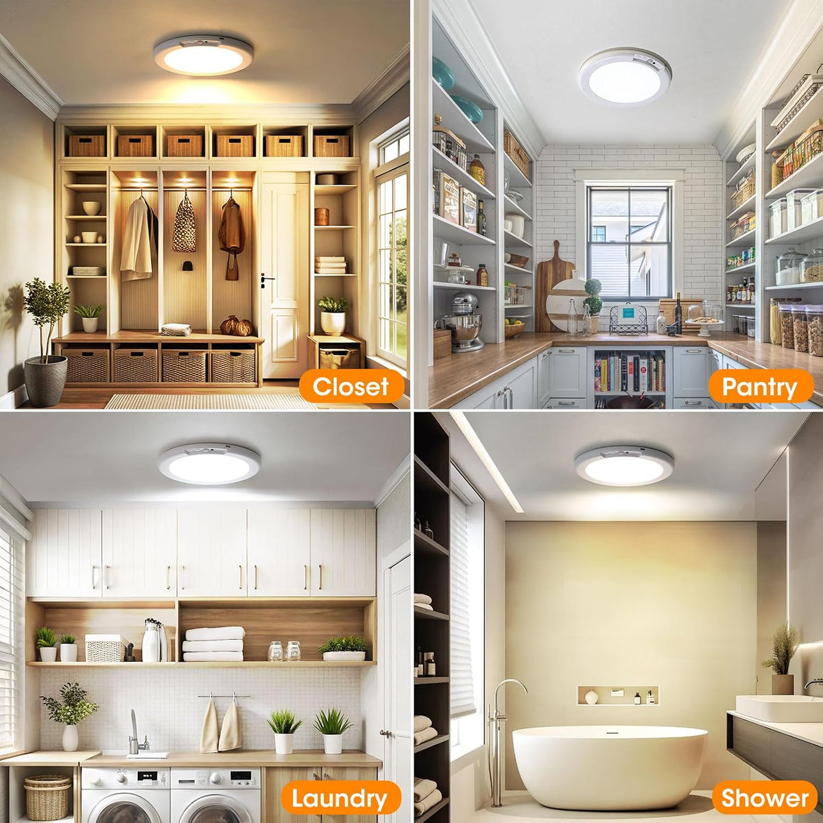 Rechargeable Motion Sensor Ceiling Light with Remote - Magnetic Wireless Ceiling Light Battery Powered for Closet Shower Stairs Shed Hallway ect