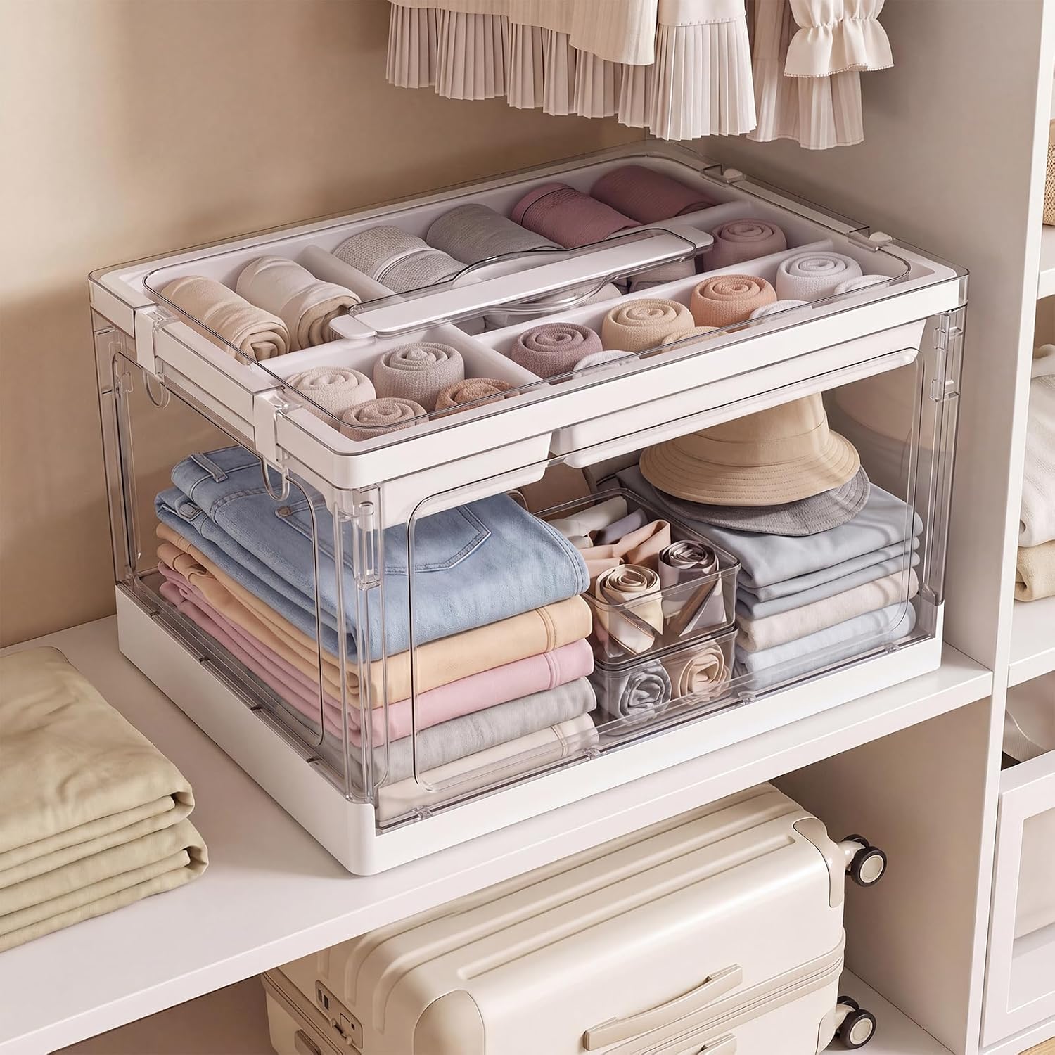 24QT 1Pack Craft Organizers and Storage with Tray, Craft Storage Box