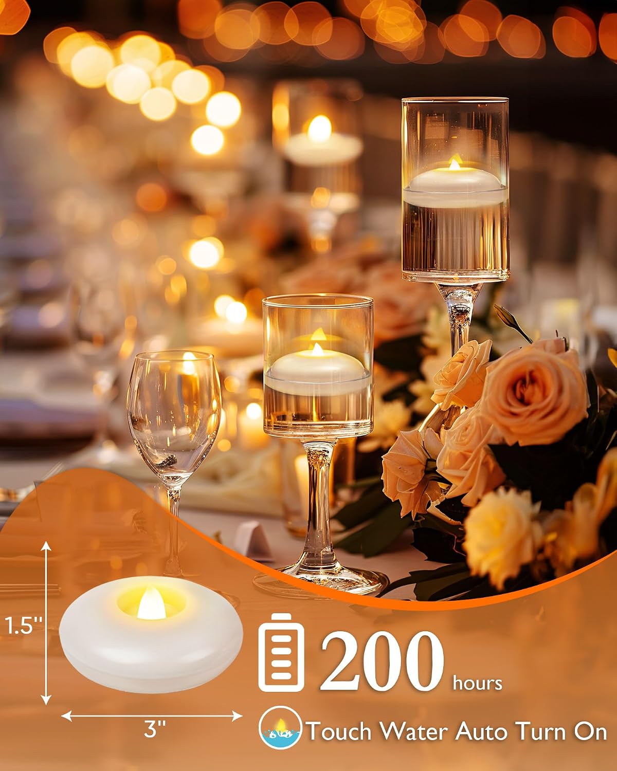 24Pack 3" White Flameless Floating LED Candle, Waterproof Tealight