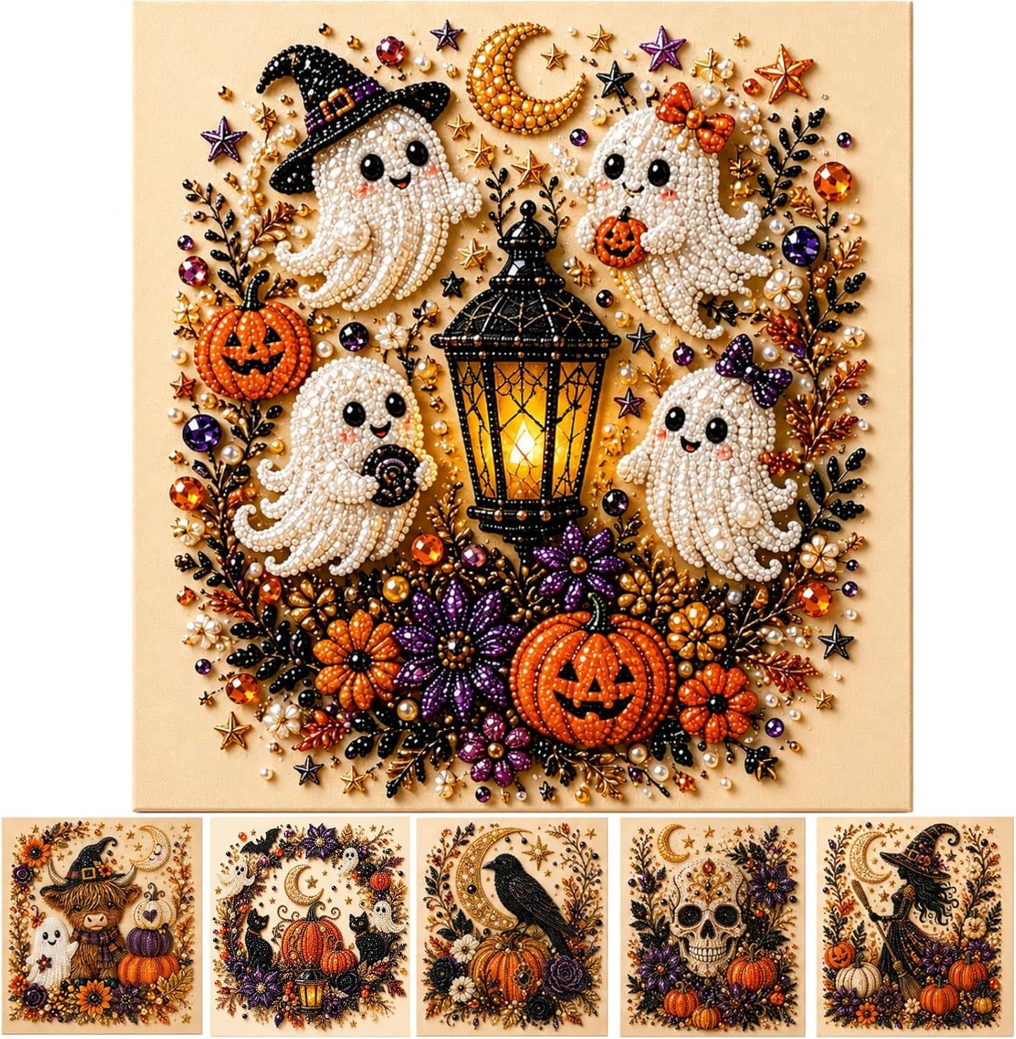 Halloween Diamond Pearl Art Kits for Adults, DIY Pearl Painting Ghost Diamond Spooky Cute 3D Crafts DIY Fall Home Decor Wall Art Handmade Beginner Seasonal Party Gift(Ghost)
