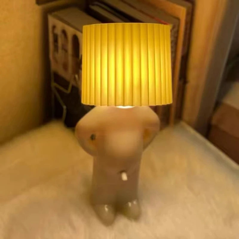 Table Lights Naughty Boy Creative Table Lamp Unique LED Pleats Reading Lighting Bedroom Bedside Night Light Children's Gift   Q
