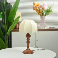Retro Wooden Table Lamp with Petal Lampshade Warm Light Bedside Desk Lamp Office Bedroom Home Decor