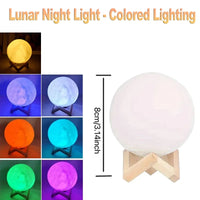 Lunar LED Night Light, Dimmable Bedroom Lamp, USB Powered Ambient Lighting for Desk, Camping, Gift, 3 Color Changing Mood Lamp