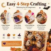 Halloween Diamond Pearl Art Kits for Adults, DIY Pearl Painting Ghost Diamond Spooky Cute 3D Crafts DIY Fall Home Decor Wall Art Handmade Beginner Seasonal Party Gift(Ghost)