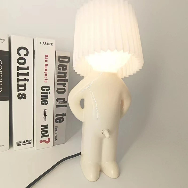 Table Lights Naughty Boy Creative Table Lamp Unique LED Pleats Reading Lighting Bedroom Bedside Night Light Children's Gift   Q