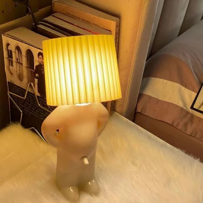 Table Lights Naughty Boy Creative Table Lamp Unique LED Pleats Reading Lighting Bedroom Bedside Night Light Children's Gift   Q