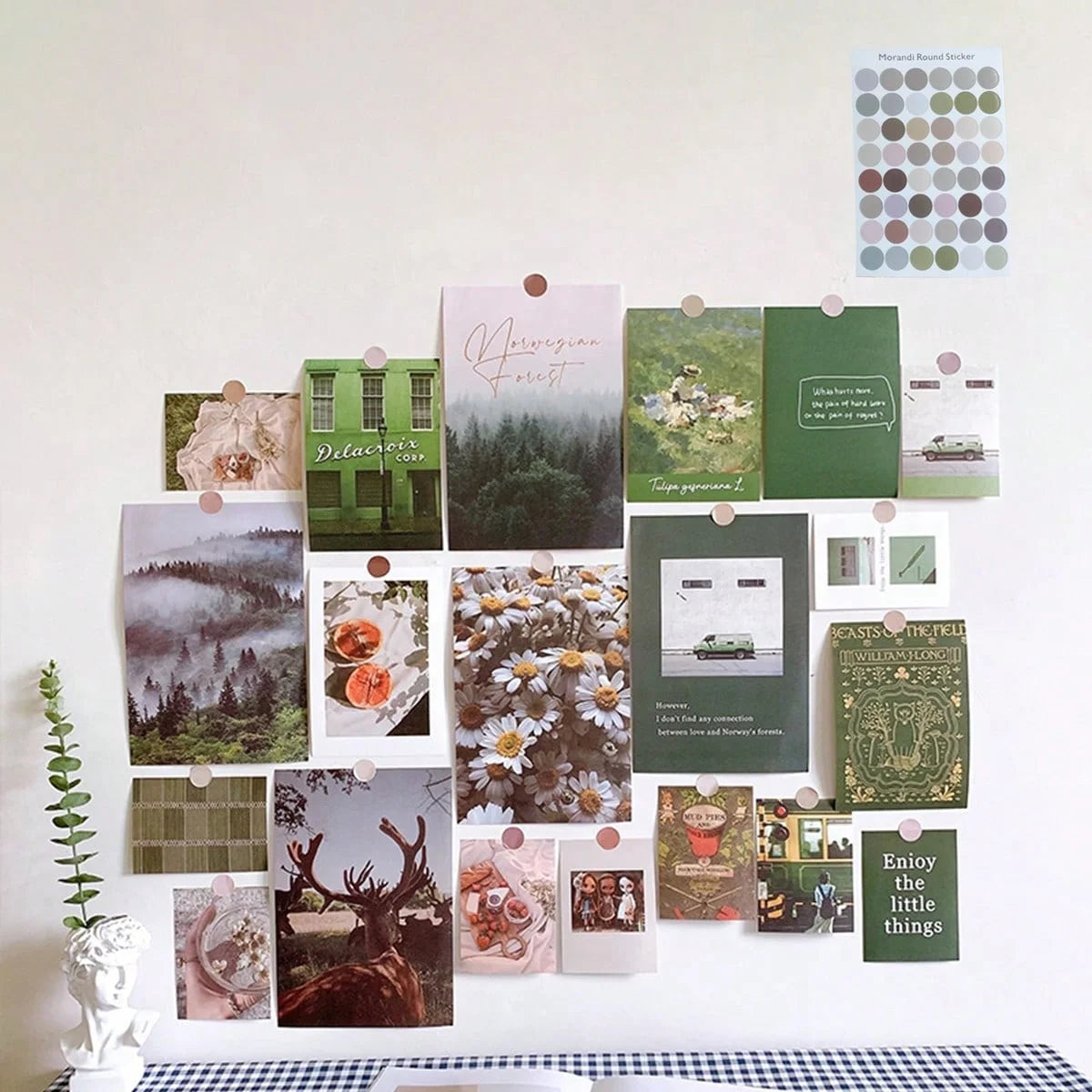 20 PCS Bedroom Wall Decor, Landscape Green Natural Wall Decor, Gallery Wall Sticker Set, Room Decor Aesthetic Posters