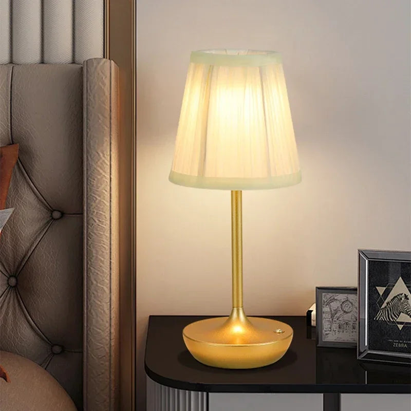 LED Table Lamps Simple Chinese Style Decoration Lamp Dimmable USB Rechargeable Fabric Lampshade Bedroom Bedside Lighting