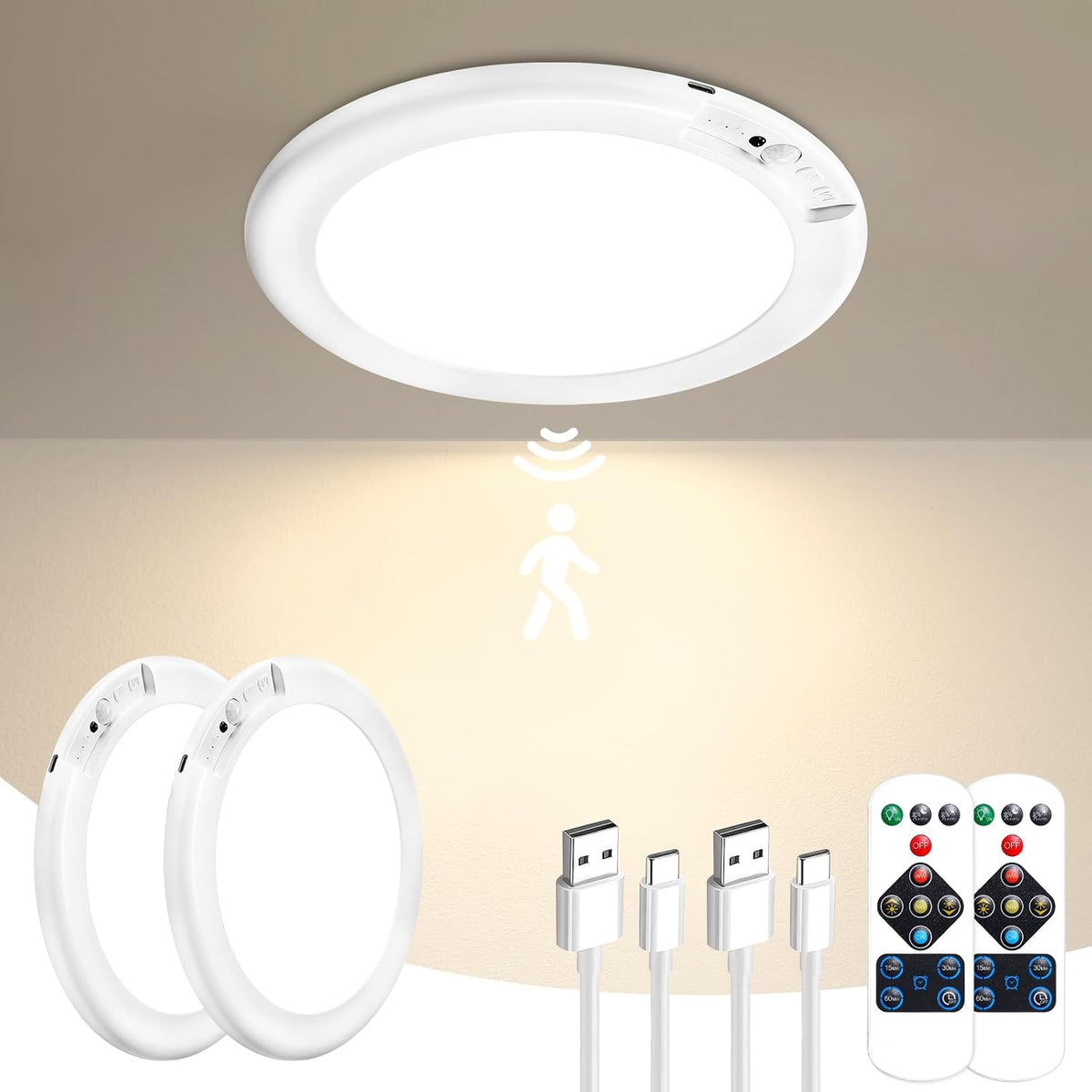 Rechargeable Motion Sensor Ceiling Light with Remote - Magnetic Wireless Ceiling Light Battery Powered for Closet Shower Stairs Shed Hallway ect