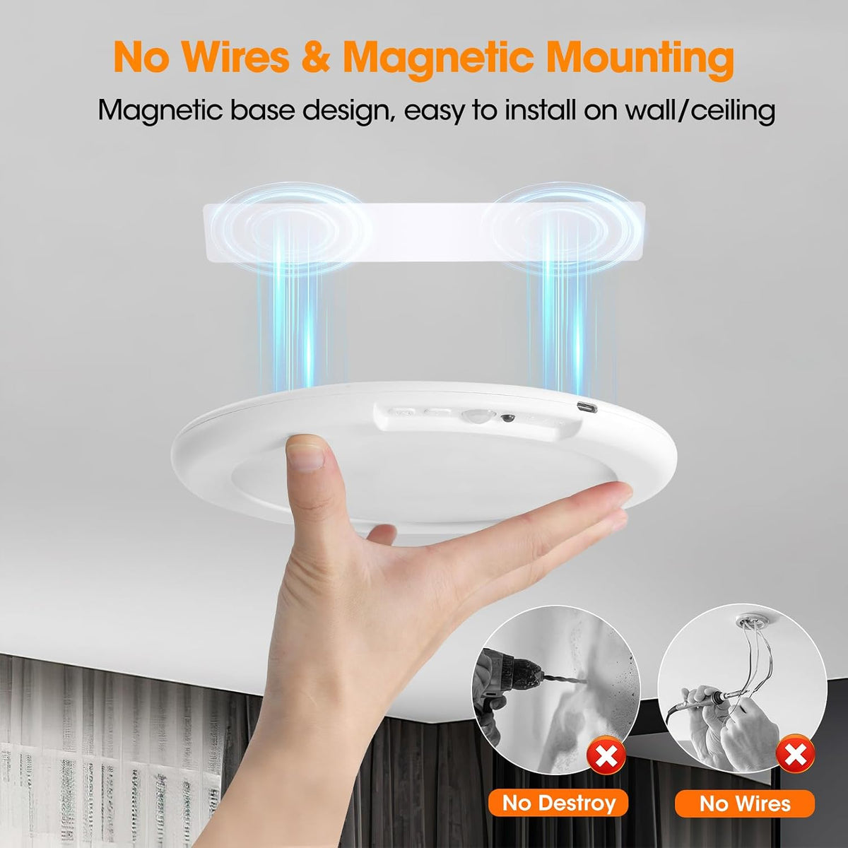 Rechargeable Motion Sensor Ceiling Light with Remote - Magnetic Wireless Ceiling Light Battery Powered for Closet Shower Stairs Shed Hallway ect